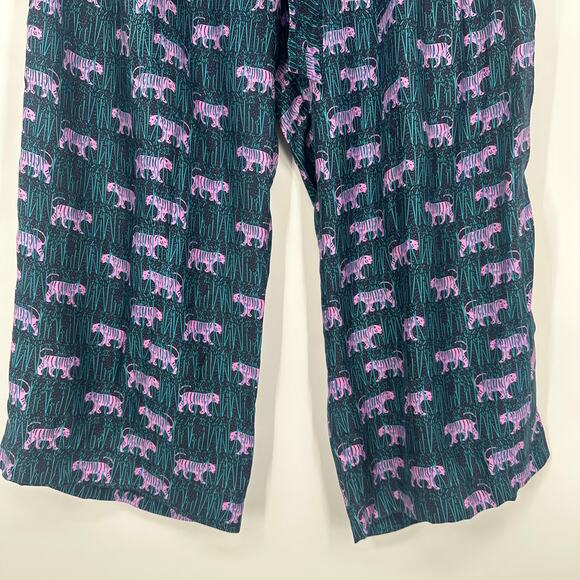 J. Crew 100% Silk Wide Leg Pant Jungle Tiger Print Belted Satin Ankle Trousers - Picture 6 of 12